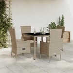 vidaXL Ensemble à manger de jardin avec coussins 5Pièces Beige poly rotin