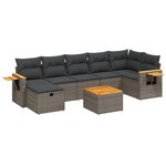 vidaXL Salon de jardin 8 Pièces avec coussins gris résine tressée