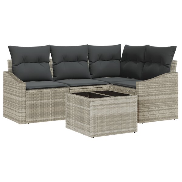 vidaXL Ensemble de salle à manger de jardin de 5 pièces avec coussins en poly rattan gris