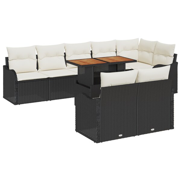 Ensemble de canapé de jardin de 9 pièces avec coussins noirs en poly rattan
