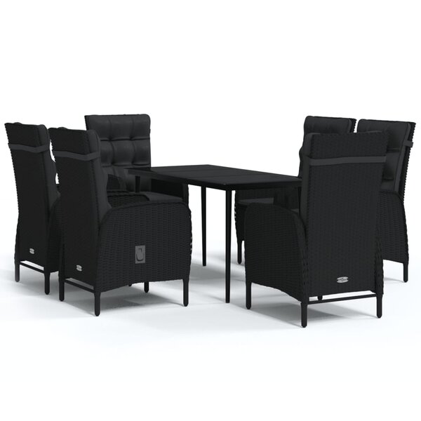 vidaXL Ensemble à manger de jardin avec coussins 7 Pièces Noir