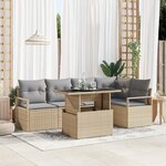 Set de canapés de jardin 6 pièces avec coussins en rotin poly beige