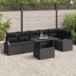vidaXL Ensemble de canapé de jardin 7 pièces avec coussins noir en poly rattan