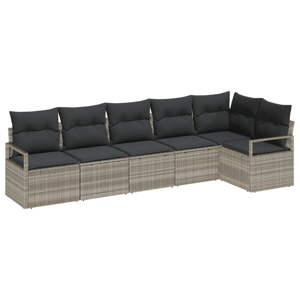 Ensemble de 6 pièces de canapé de jardin avec coussins gris clair en poly rattan