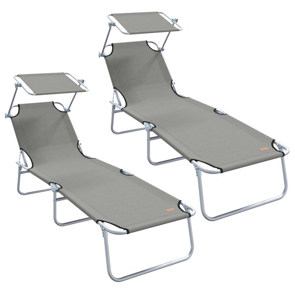 vidaXL Chaises longues pliantes 2 Pièces avec auvent en tissu Oxford gris 600D