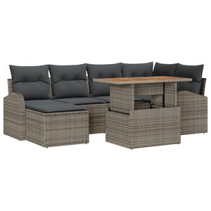 Ensemble de canapé de jardin 7 pièces avec coussins gris poly rotin