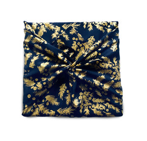 Papier cadeau réutilisable - Bouts de Houx (bleu nuit) 35x35cm Mat 100  Coton