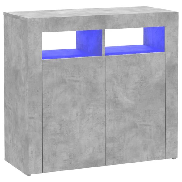 vidaXL Buffet avec lumières LED gris béton 80x35x75 cm