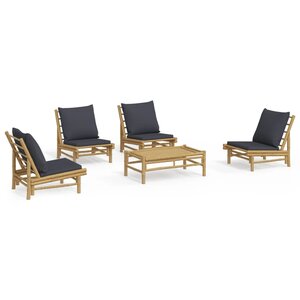 vidaXL Salon de jardin 5 Pièces avec coussins gris foncé bambou