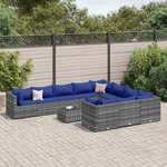 vidaXL Salon de jardin 11 Pièces avec coussins gris résine tressée