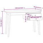 Bureau table poste de travail meuble d'ordinateur informatique étude avec 2 tiroirs 110 x 52 x 75 cm bois de teck solide brun 02_0023381