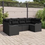 Ensemble canapé jardin vidaXL 6 pièces avec coussins noir poly rattan
