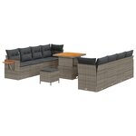 Set de canapé de jardin de 11 pièces avec coussins en rotin poly gris acacia
