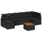 Ensemble de canapé de jardin 8 pièces avec coussins noir poly rattan acacia