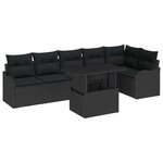 Canapé de jardin 7 pièces avec coussins noirs en rattan
