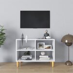 vidaXL Meuble TV avec pieds en bois massif Blanc 69 5x30x50 cm