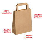 Lot de 50 sacs cabas en papier kraft brun marron havane avec poignée plate 220 x 100 x 280 mm 6 Litres résistant papier 80g/m² non imprimé