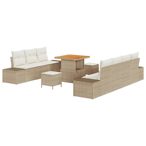 Ensemble de Sofa de Jardin vidaXL 10 pièces avec Coussins en Rotin Poly Beige Acacia