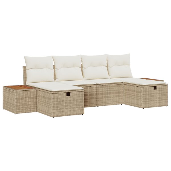 Set de 6 Pièces de Canapés de Jardin avec Coussins Beige en Rattan Poly