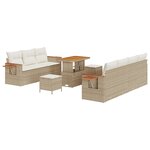 Ensemble de canapé de jardin modulable de 10 pièces avec coussins Beige Poly Rotin Acacia
