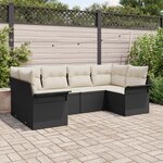 vidaXL Ensemble de canapé de jardin 6 pièces avec coussins Noir Poly Rattan