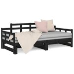 vidaXL Lit coulissant Noir Bois de pin solide 2x(90x200) cm