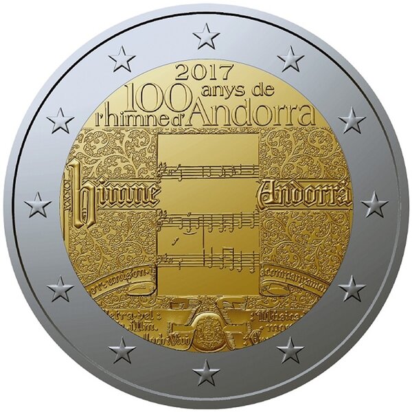 2 EUROS COMMÉMO. Andorre 2017 - 100ème anniversaire de l'hymne andorran