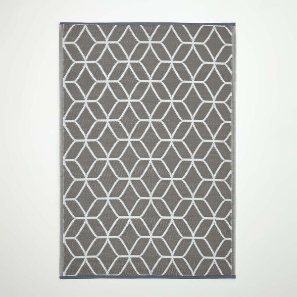 Tapis extérieur terrasse réversible - Tapis de jardin imperméable et résistant UV - Géométrique - Gris - 120x180 cm - HOMESCAPES