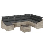 vidaXL Ensemble de Canapés de Jardin de 9 Pièces avec Coussins Gris Poly Rotin