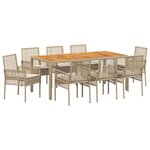 vidaXL Ensemble de salle à manger de jardin 9 pièces avec coussins beige en rotin