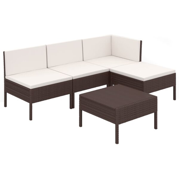 vidaXL Salon de jardin 5 Pièces avec coussins résine tressée marron