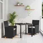 vidaXL Set de salle à manger de jardin 3 pièces avec coussins Noir poly-rattan