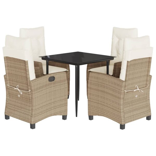 vidaXL Ensemble à manger de jardin avec coussins 5Pièces Beige poly rotin