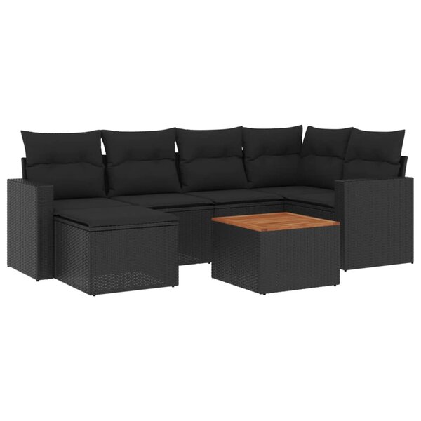 vidaXL Salon de jardin 7 Pièces avec coussins noir résine tressée