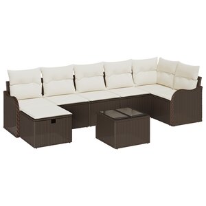 Set de Canapé de Jardin 8 Pièces avec Coussins Marron Rotin Poly vidaXL