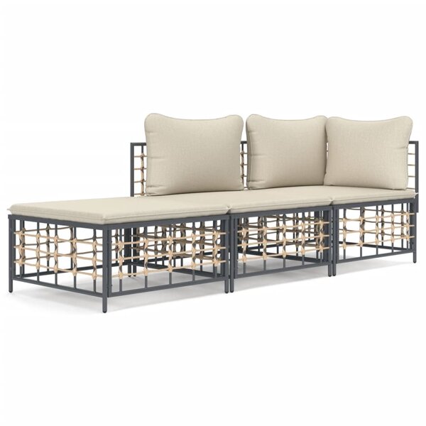 vidaXL Salon de jardin 3 Pièces avec coussins anthracite résine tressée