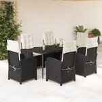 vidaXL Ensemble à manger de jardin coussins 7Pièces Noir Résine tressée