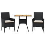 vidaXL Ensemble à manger de jardin et coussins 3 Pièces noir rotin acacia
