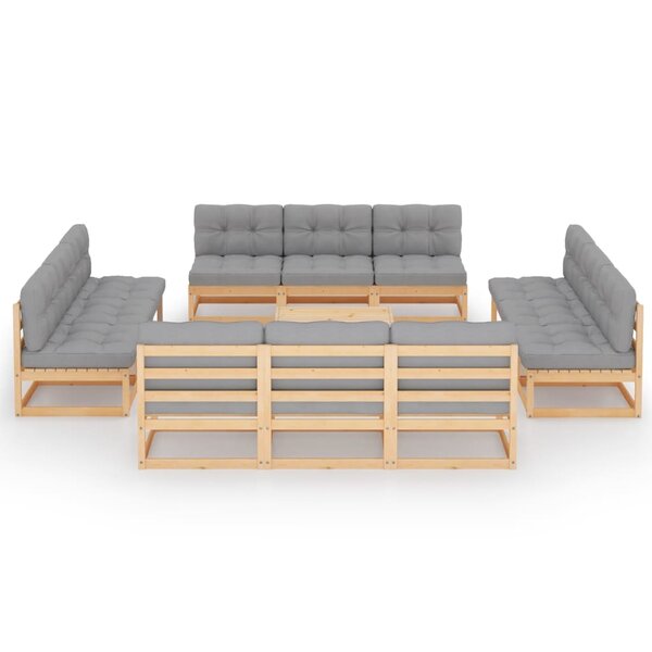 Salon de jardin meuble d'extérieur ensemble de mobilier 13 pièces avec coussins bois de pin massif 02_0015730