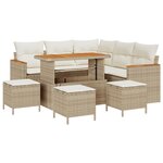 Ensemble de canapé de jardin vidaXL 9 pièces avec coussins Beige Poly Rotin Acacia