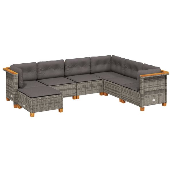 vidaXL Salon de jardin avec coussins 7 Pièces gris résine tressée