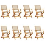 vidaXL Chaises de jardin pliantes lot de 8 beige rotin et bois massif