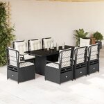vidaXL Ensemble à manger de jardin 9Pièces coussins noir résine tressée