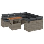 vidaXL Ensemble de Canapés de Jardin 9 Pièces avec Coussins Gris Poly Rattan