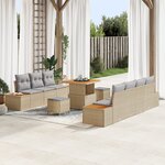 Ensemble de Sofa de Jardin de 10 Pièces avec Coussins Beige Poly Rattan Acacia