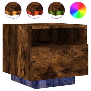 vidaXL Table de chevet avec lumières LED chêne fumé 40x39x37 cm