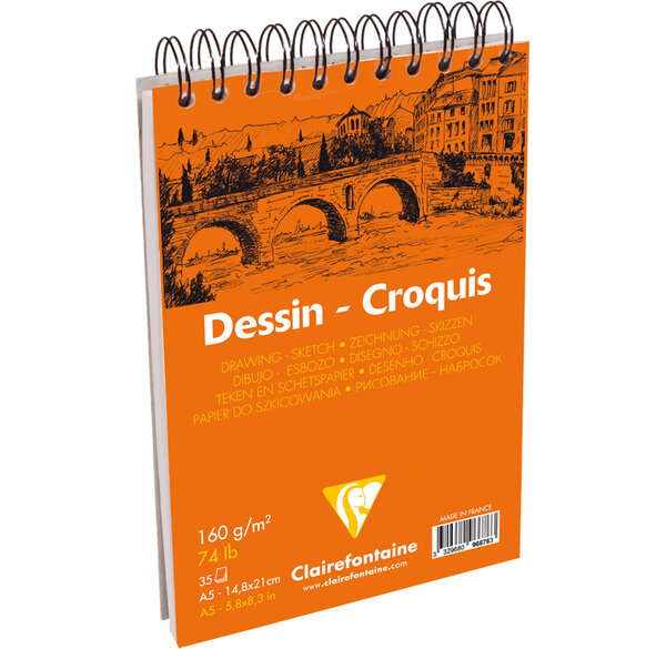 Bloc Dessin Croquis Spirale 160g A5 35 Feuilles Blanc CLAIREFONTAINE