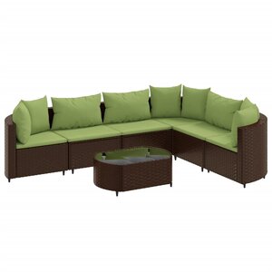vidaXL Salon de jardin avec coussins 7 Pièces marron résine tressée
