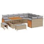Ensemble de Canapé de Jardin 12 Pièces avec Coussins Beige Poly Rattan Acacia