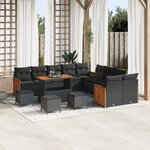 Ensemble canapé jardin vidaXL 14 pièces avec coussins noir poly rattan acacia